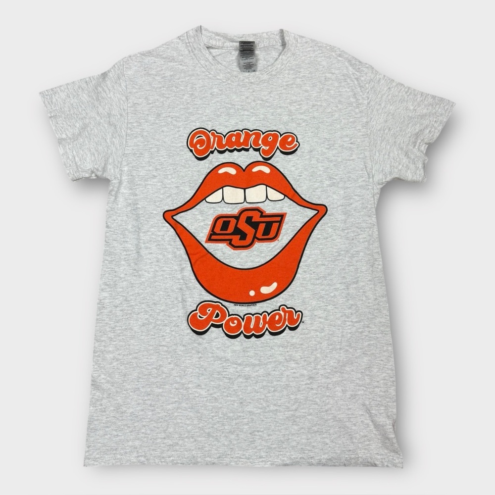 OSU Oklahoma State University Orange Power Graphic T-Shirt Grey Small